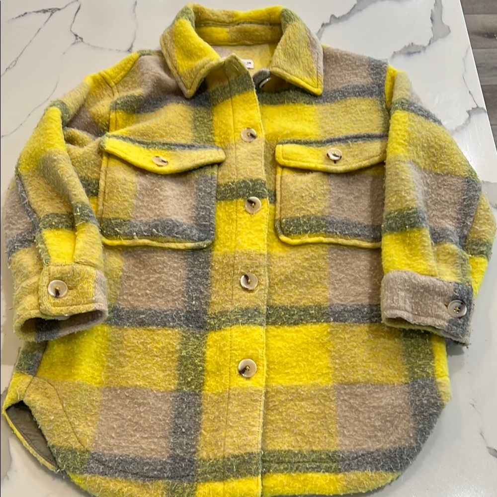 Zara Yellow and Gray Kids Plaid shacket
